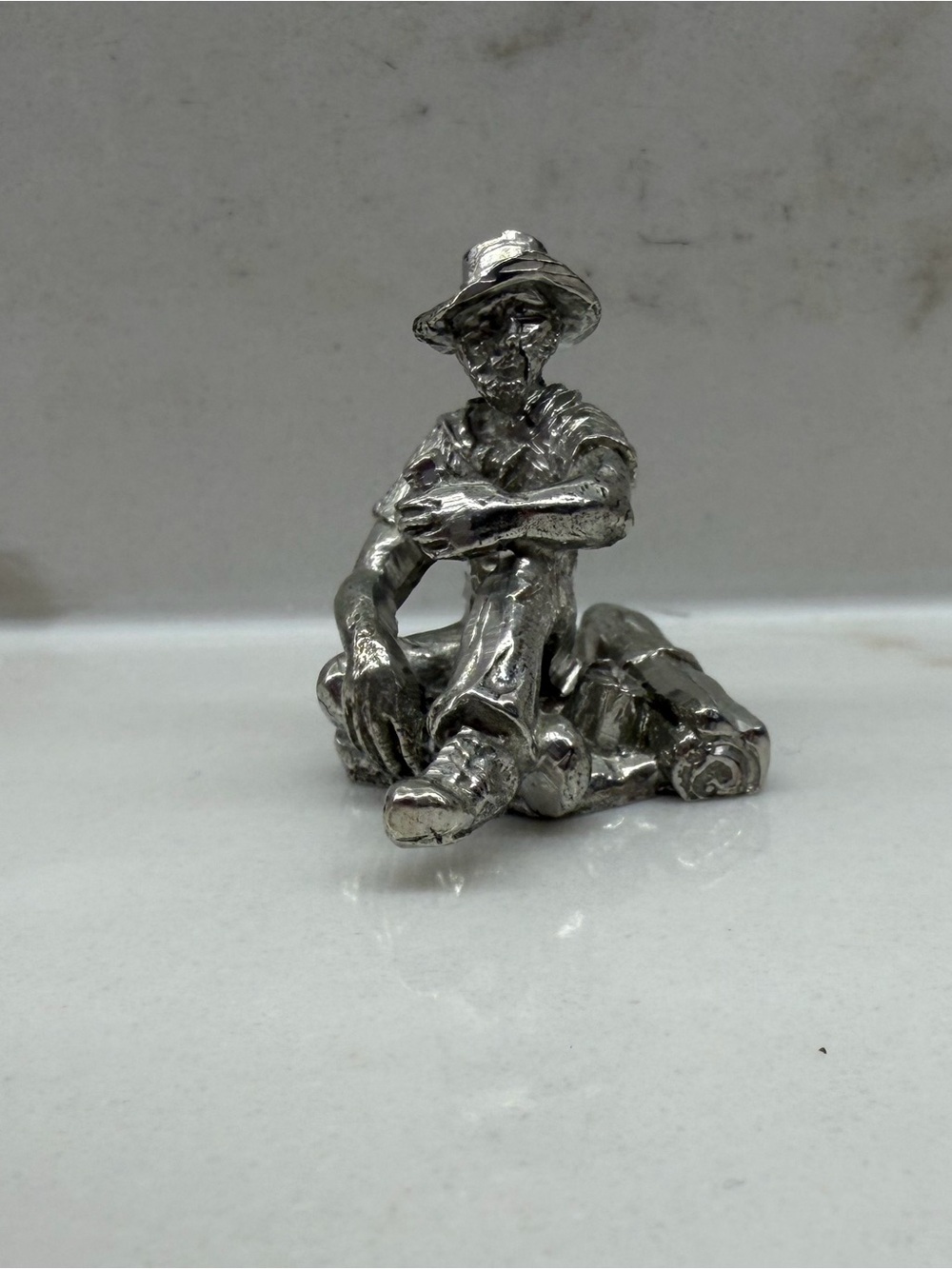 Vintage Solid Pewter Australian Swagman Figurine Miniature